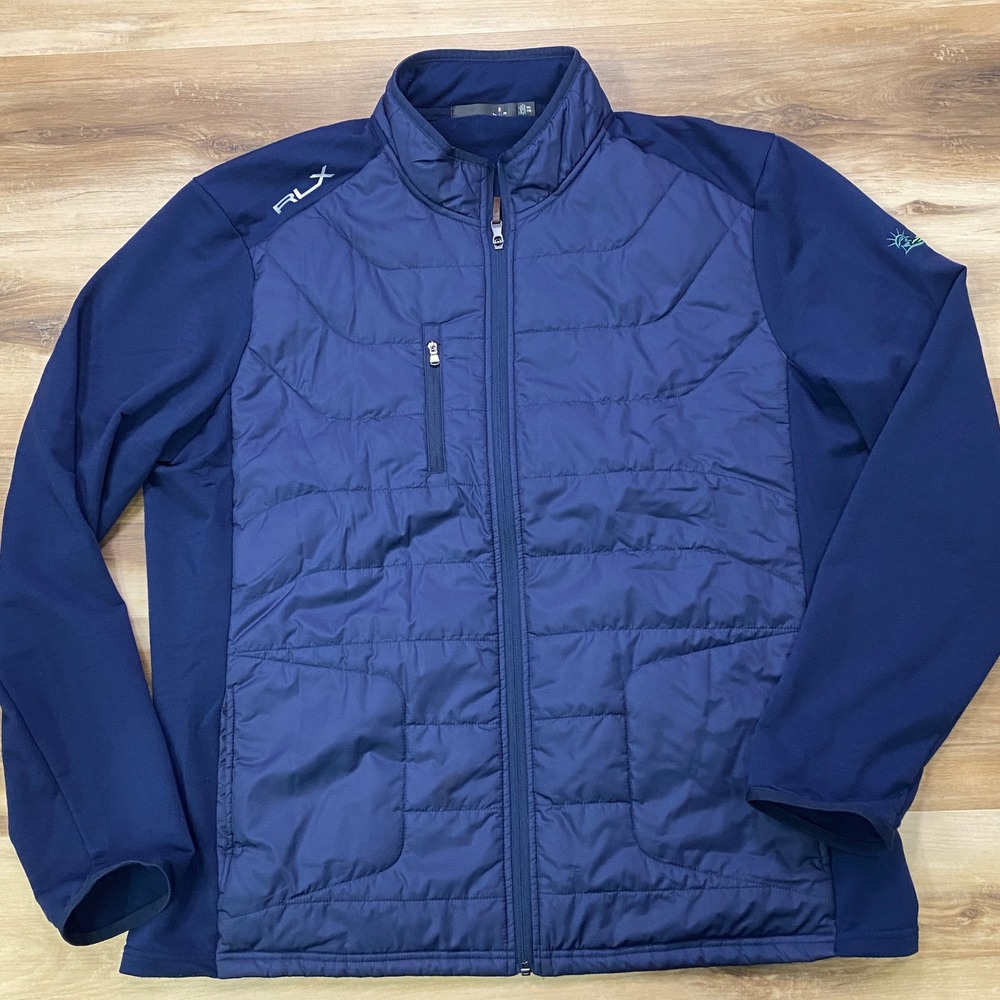 RLX Ralph Lauren Jacket XXL Hybrid Quilted Golf Full Zip Wool Blend Navy Blue